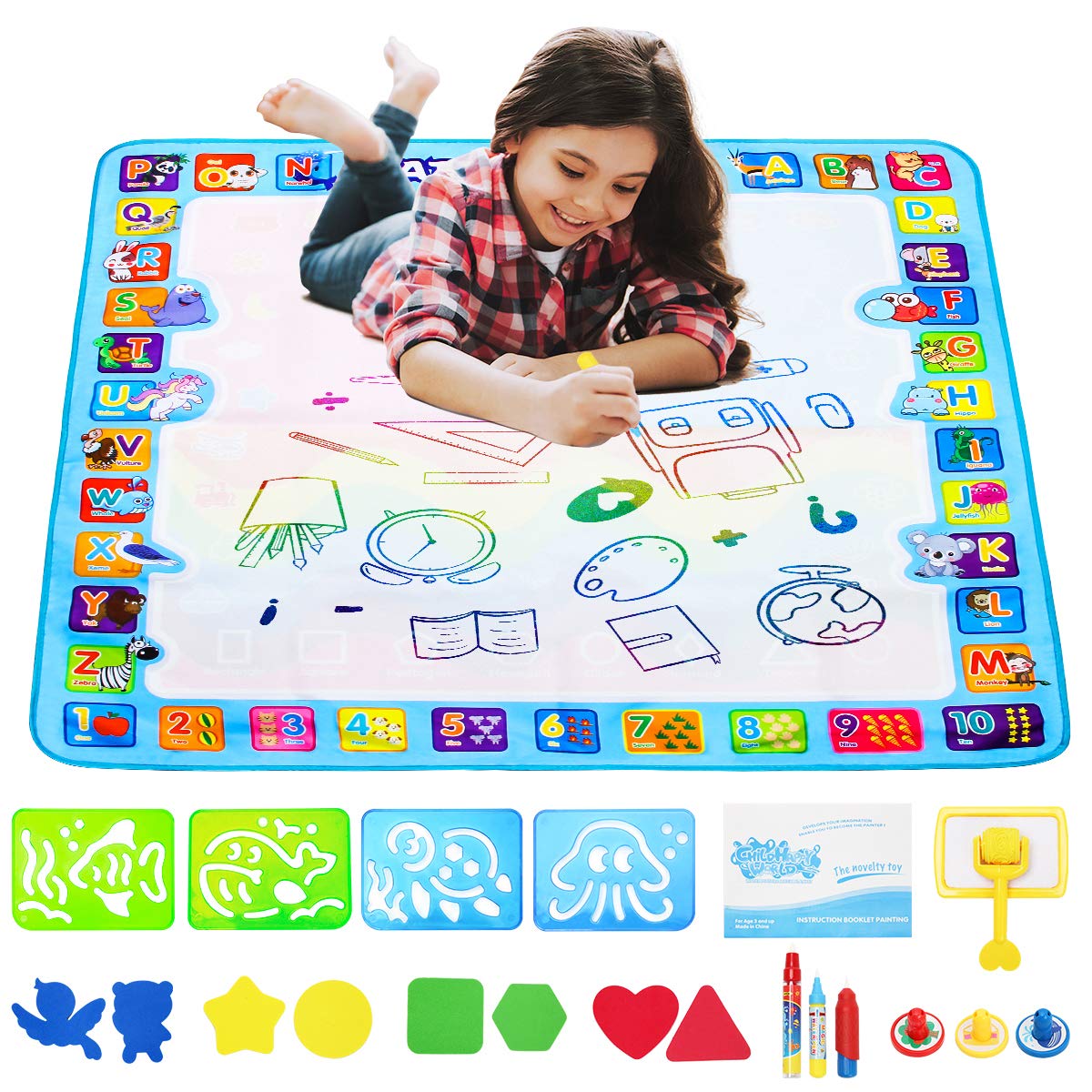 Magic Water Drawing Mat | Reusable Doodle & Painting Board with Water Pens