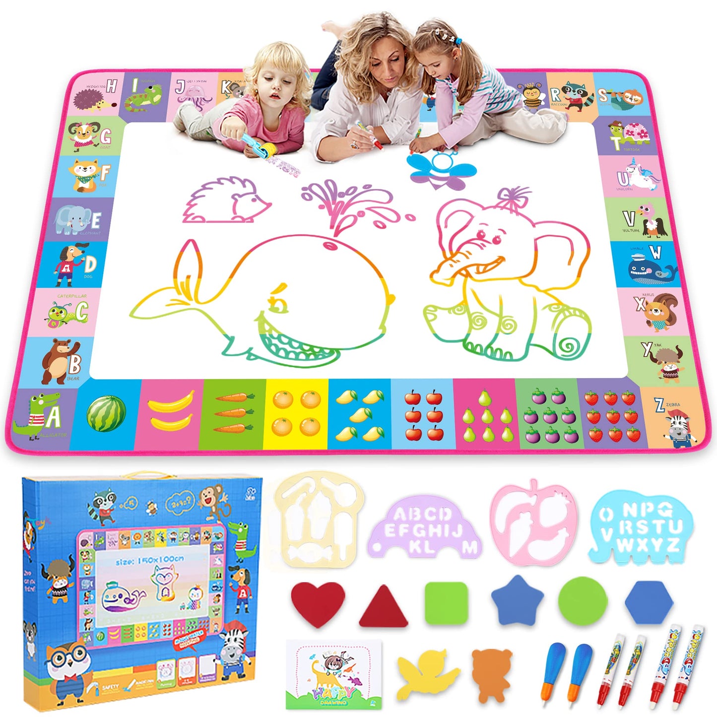 Magic Water Drawing Mat | Reusable Doodle & Painting Board with Water Pens